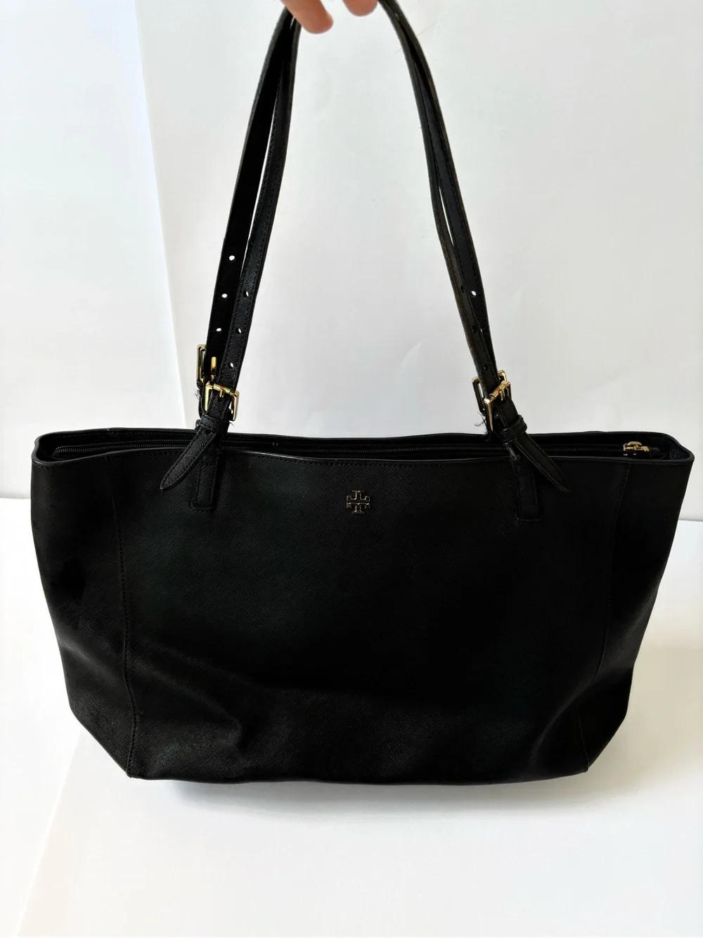 Tory Burch Flawed York Buckle Tote Bag In Black Saffiano Leather Career Academia